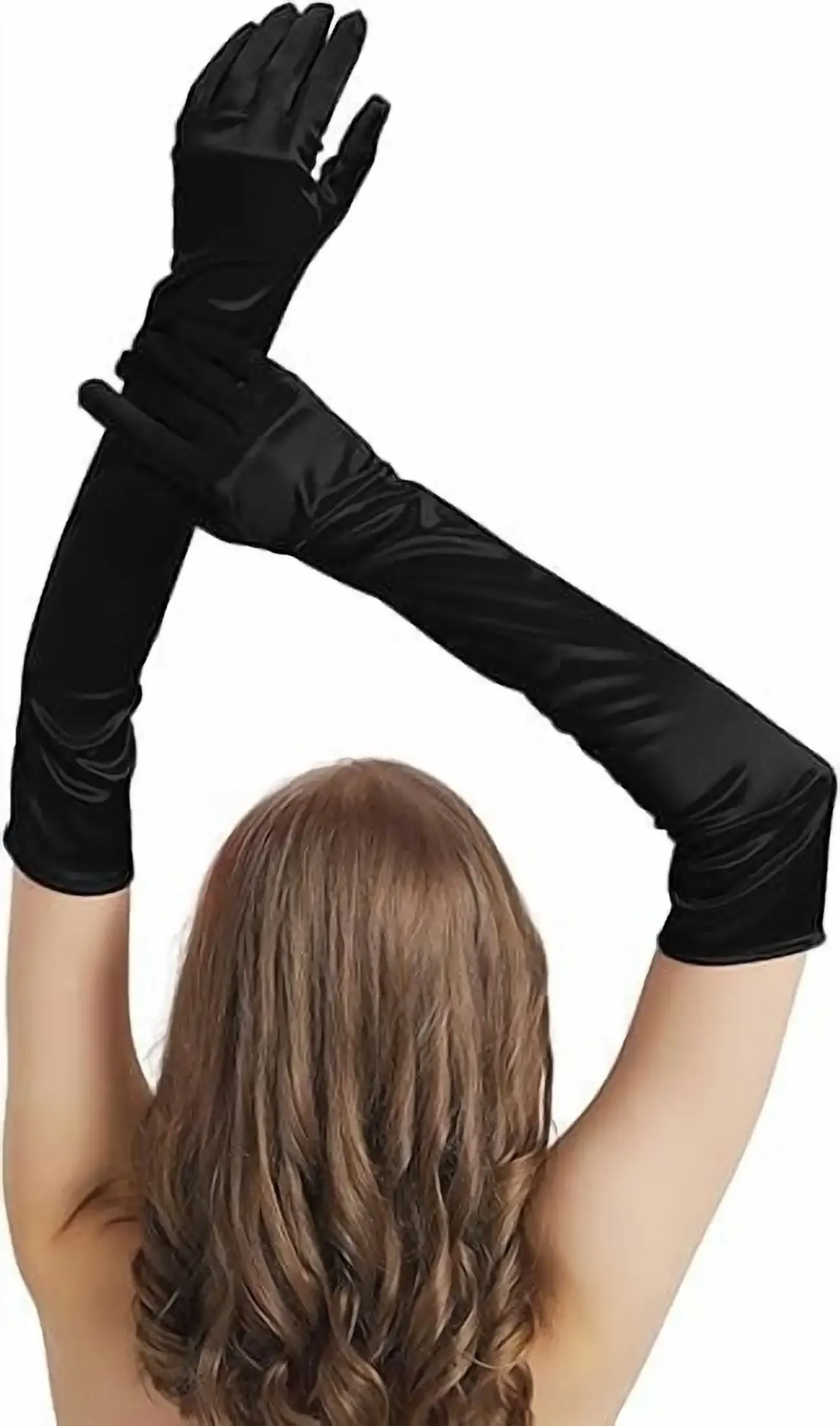 Long Satin Gloves for Women, Elbow-Length 21-Inch Opera Gloves, Black (3-Pack)