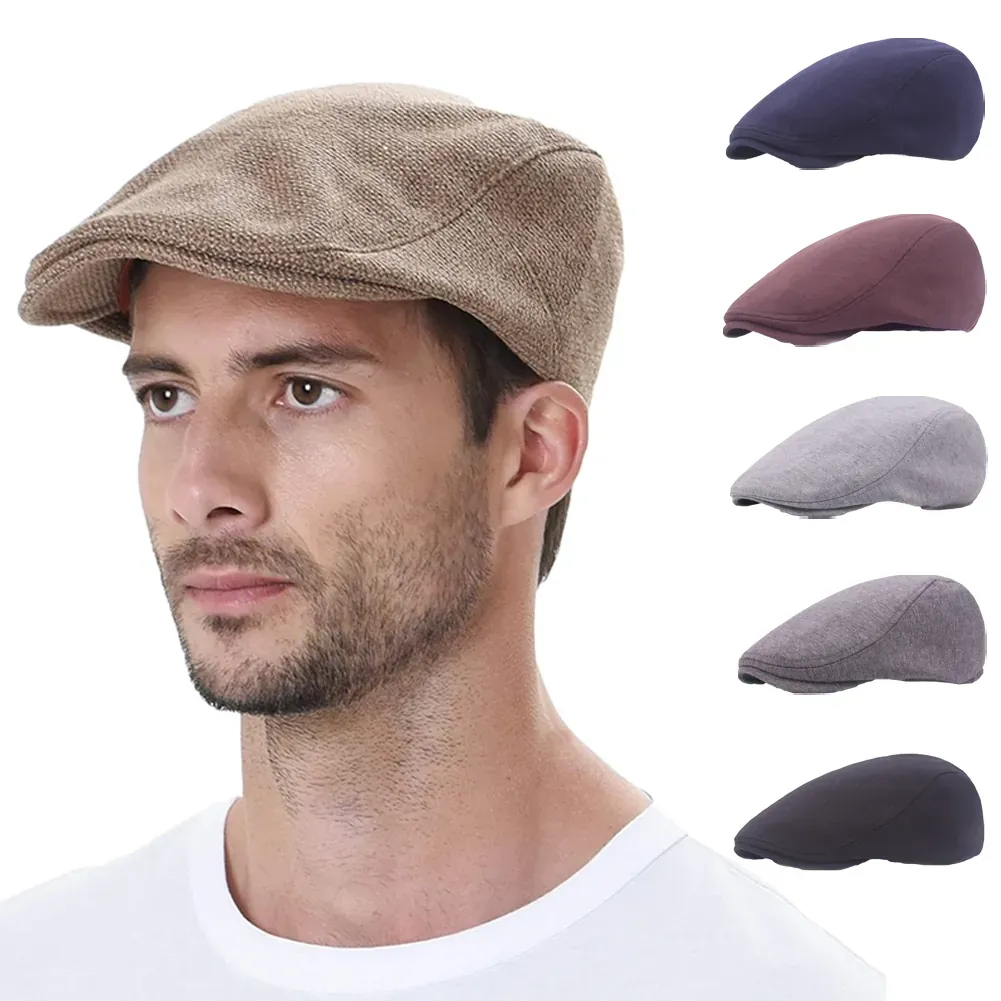Vintage Men's Flat Cap, Cotton Ivy Newsboy Hat with Adjustable Back (3-Pack)
